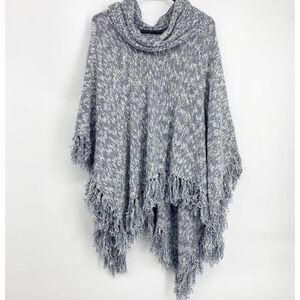 Fenn Wright Manson Blue Fringe Hem‎ Knit Sweater Poncho Women's Size Small S